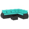 Ensemble de canapé de jardin 7 pcs avec coussins noir résine tressée 642207642207