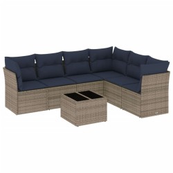 Ensemble de canapé de jardin 7 pcs avec coussins gris résine tressée 642208642208