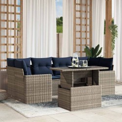 Ensemble de canapé de jardin 7 pcs avec coussins gris résine tressée 642210642210