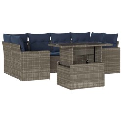 Ensemble de canapé de jardin 7 pcs avec coussins gris résine tressée 642210642210