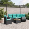 Ensemble de canapé de jardin 6 pcs avec coussins noir résine tressée 642212642212