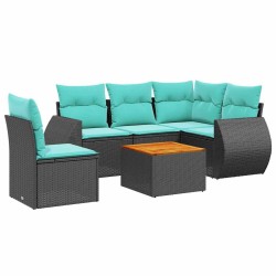 Ensemble de canapé de jardin 6 pcs avec coussins noir résine tressée 642212642212