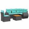 Ensemble de canapé de jardin 6 pcs avec coussins noir résine tressée 642212642212