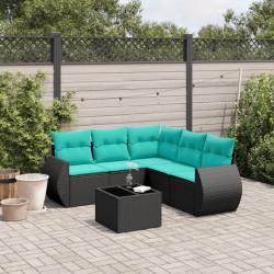 Ensemble de canapé de jardin 6 pcs avec coussins noir résine tressée 642213642213