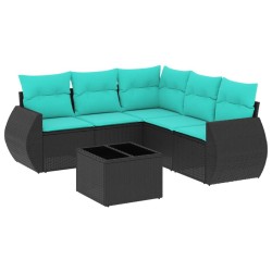 Ensemble de canapé de jardin 6 pcs avec coussins noir résine tressée 642213642213