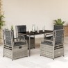 Ensemble à manger de jardin 5 pcs coussins gris résine tressée 642217642217