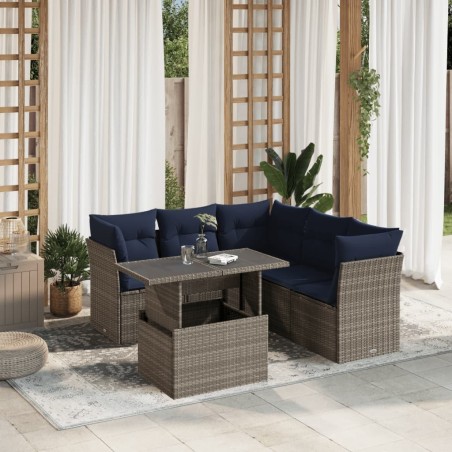Ensemble de canapé de jardin 6 pcs avec coussins gris résine tressée 642222642222