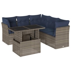 Ensemble de canapé de jardin 6 pcs avec coussins gris résine tressée 642222642222