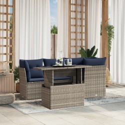 Ensemble de canapé de jardin 5 pcs avec coussins gris résine tressée 642223642223