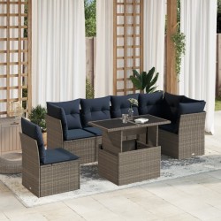 Ensemble de canapé de jardin 7 pcs avec coussins gris résine tressée 642236642236