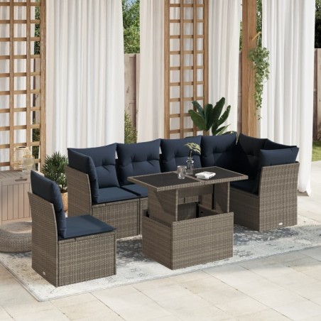 Ensemble de canapé de jardin 7 pcs avec coussins gris résine tressée 642236642236
