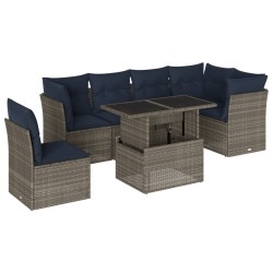 Ensemble de canapé de jardin 7 pcs avec coussins gris résine tressée 642236642236
