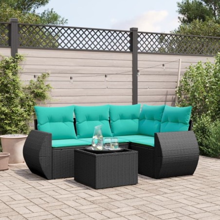 Ensemble de canapé de jardin 5 pcs avec coussins noir résine tressée 642238642238