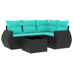 Ensemble de canapé de jardin 5 pcs avec coussins noir résine tressée 642238642238