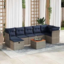 Ensemble de canapé de jardin 8 pcs avec coussins gris résine tressée 642239642239