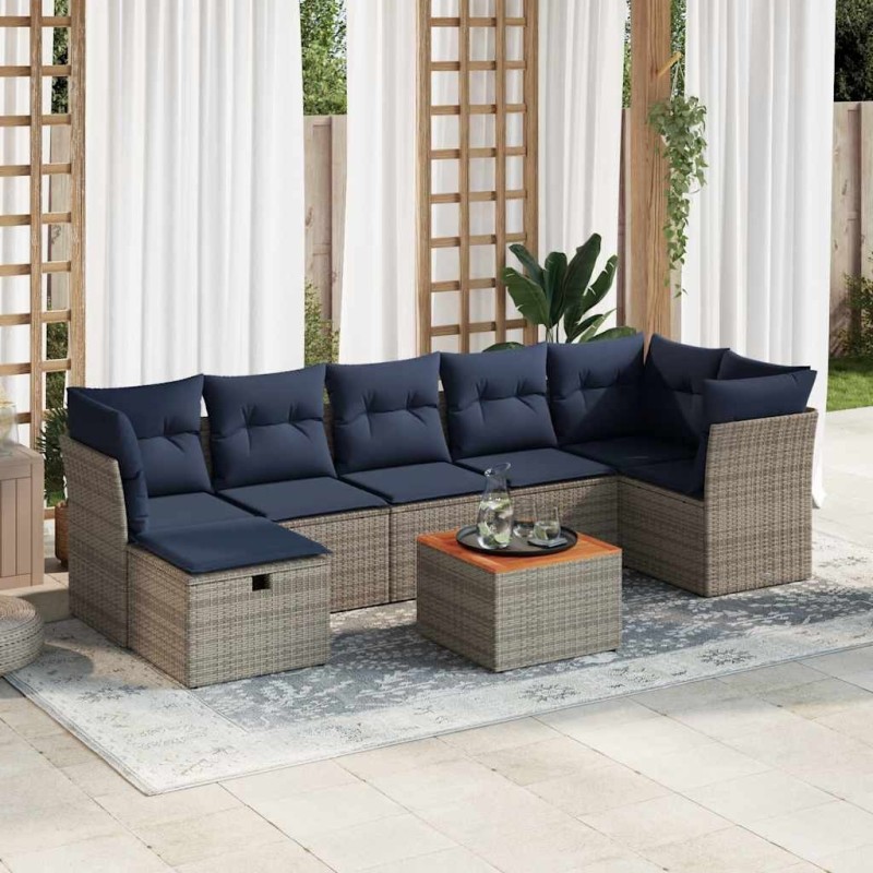 Ensemble de canapé de jardin 8 pcs avec coussins gris résine tressée 642239642239