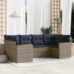Ensemble de canapé de jardin 6 pcs avec coussins gris résine tressée 642240642240