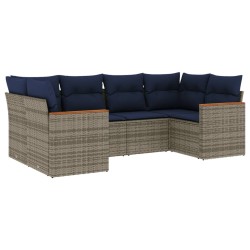 Ensemble de canapé de jardin 6 pcs avec coussins gris résine tressée 642240642240