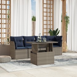 Ensemble de canapé de jardin 5 pcs avec coussins gris résine tressée 642241642241