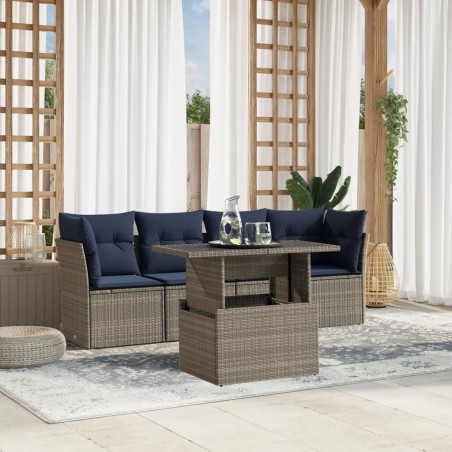 Ensemble de canapé de jardin 5 pcs avec coussins gris résine tressée 642241642241