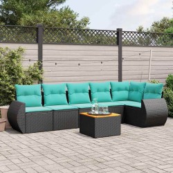 Ensemble de canapé de jardin 7 pcs avec coussins noir résine tressée 642242642242