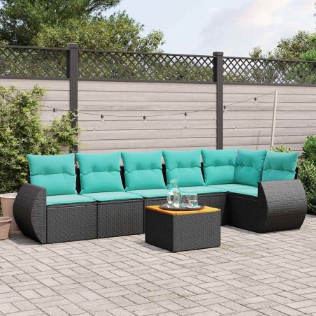 Ensemble de canapé de jardin 7 pcs avec coussins noir résine tressée 642242642242