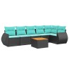 Ensemble de canapé de jardin 7 pcs avec coussins noir résine tressée 642242642242