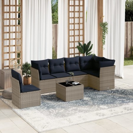 Ensemble de canapé de jardin 7 pcs avec coussins gris résine tressée 642243642243