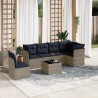 Ensemble de canapé de jardin 7 pcs avec coussins gris résine tressée 642243642243