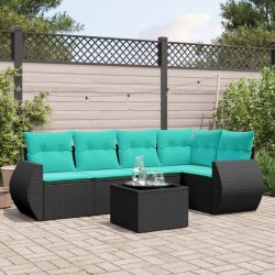 Ensemble de canapé de jardin 6 pcs avec coussins noir résine tressée 642245642245