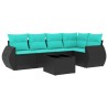 Ensemble de canapé de jardin 6 pcs avec coussins noir résine tressée 642245642245