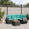 Ensemble de canapé de jardin 5 pcs avec coussins noir résine tressée 642247642247