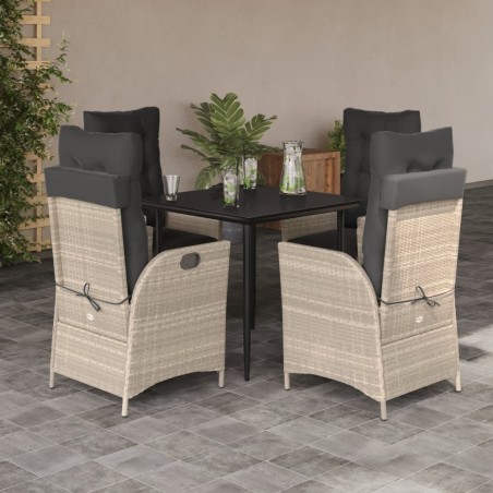 Ensemble à manger de jardin et coussins 5 pcs gris clair rotin 642250642250