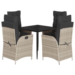 Ensemble à manger de jardin et coussins 5 pcs gris clair rotin 642250642250