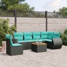 Ensemble de canapé de jardin 7 pcs avec coussins noir résine tressée 642252642252
