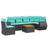 Ensemble de canapé de jardin 7 pcs avec coussins noir résine tressée 642252642252