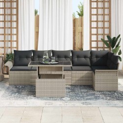 Ensemble de canapé de jardin 7 pcs Gris clair polyrotin 642254642254