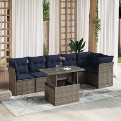 Ensemble de canapé de jardin 7 pcs avec coussins gris résine tressée 642255642255