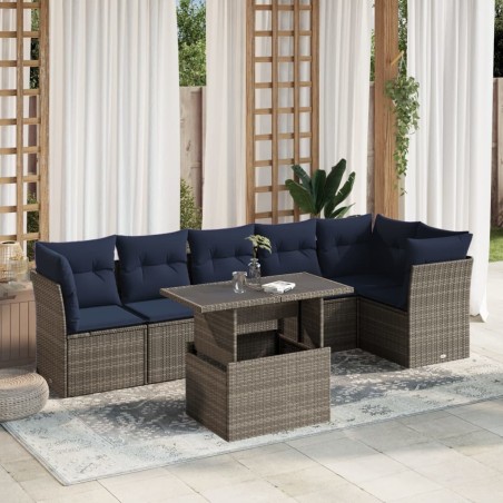 Ensemble de canapé de jardin 7 pcs avec coussins gris résine tressée 642255642255