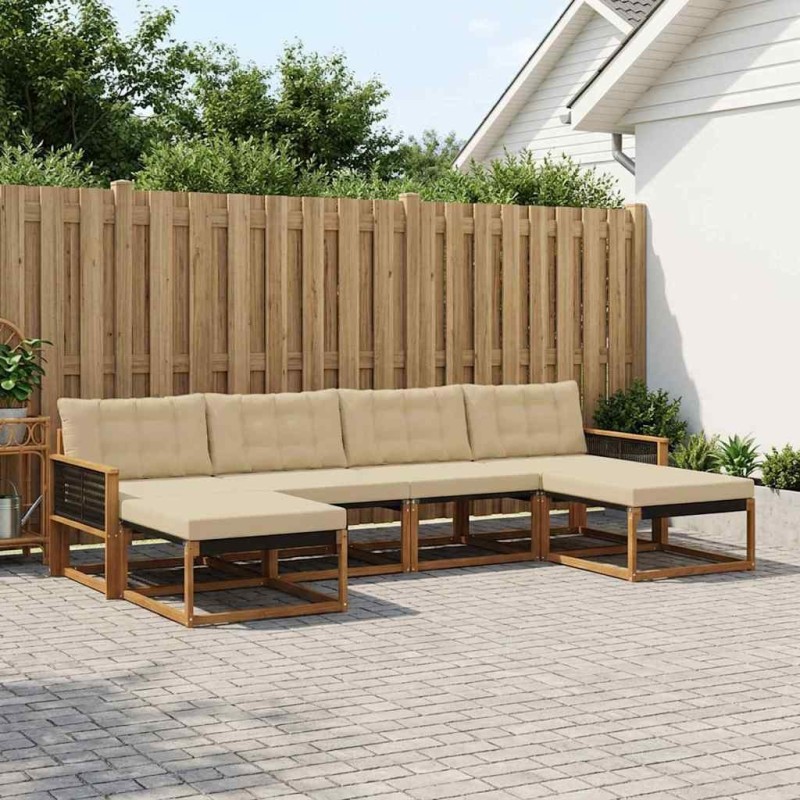 Ensemble de canapés d'extérieur 6 pcs Naturel et Beige 642268642268