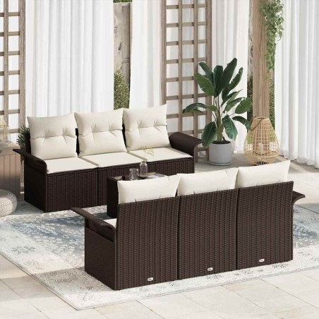 Ensemble de canapé de jardin 7 pcs Marron polyrotin 642272642272