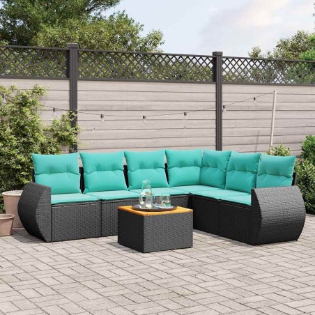 Ensemble de canapé de jardin 7 pcs avec coussins noir résine tressée 642273642273