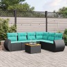 Ensemble de canapé de jardin 7 pcs avec coussins noir résine tressée 642273642273