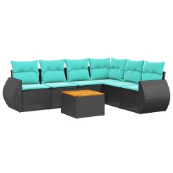 Ensemble de canapé de jardin 7 pcs avec coussins noir résine tressée 642273642273