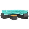 Ensemble de canapé de jardin 7 pcs avec coussins noir résine tressée 642273642273