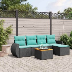 Ensemble de canapé de jardin 6 pcs avec coussins noir résine tressée 642275642275
