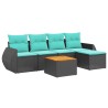 Ensemble de canapé de jardin 6 pcs avec coussins noir résine tressée 642275642275