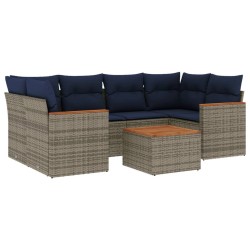 Ensemble de canapé de jardin 7 pcs avec coussins gris résine tressée 642276642276
