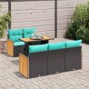 Ensemble de canapé de jardin 6 pcs avec coussins noir résine tressée et acacia 642278642278