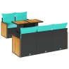 Ensemble de canapé de jardin 6 pcs avec coussins noir résine tressée et acacia 642278642278